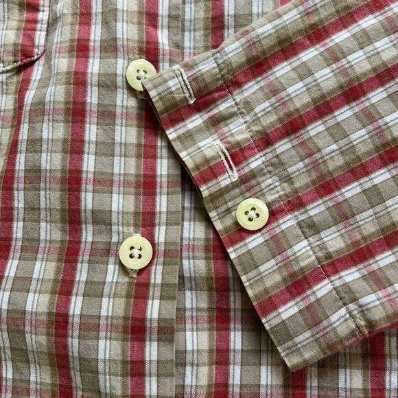 Vintage Dockers Womens Plaid Button Down Blouse Shirt Top Red Brown Medium - Picture 10 of 14